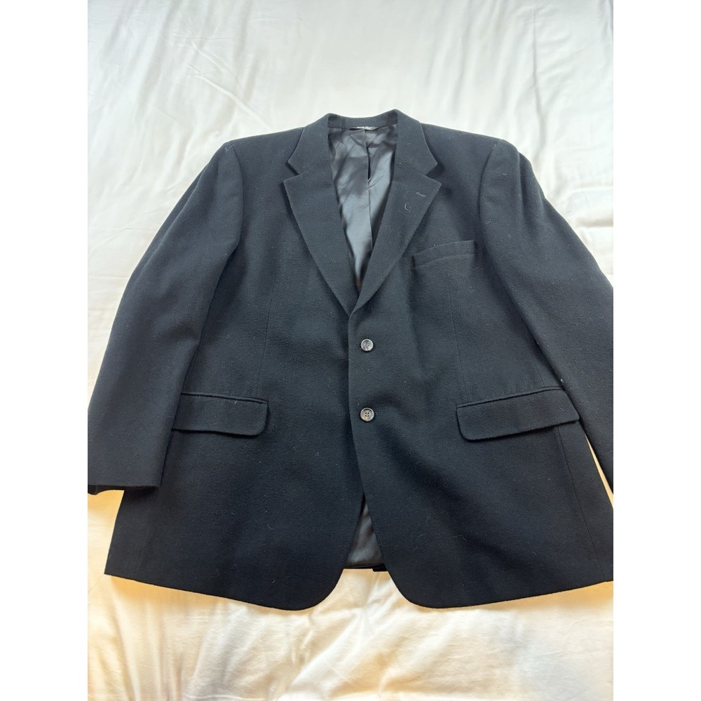 Bill Blass Mens 48 Black‎ 100% Camel Hair Lined Blazer Coat 2 Button Black